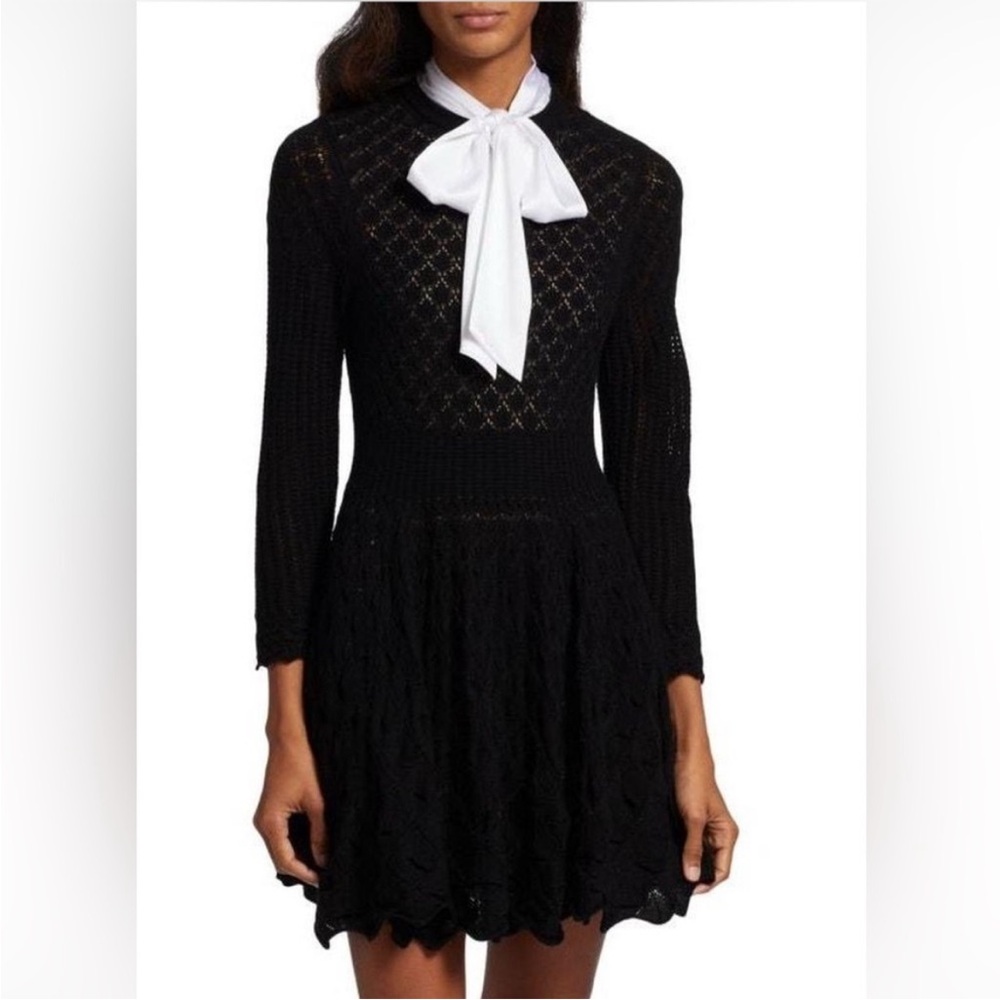 Alice + Olivia Black Lace Dress with White Tie